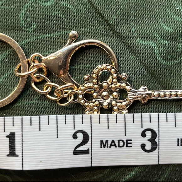 Mint Key-Shaped Charm Keychain in Gold tone and Various Colors, White Shown - Picture 4 of 4
